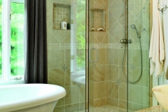 Frameless shower with rain shower head